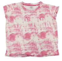 Růžovo-bílé batikované tričko s nápisy Yigga