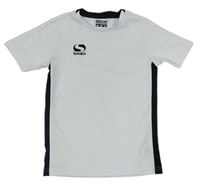 Bílé sportovní tričko s černými pruhy a logem Sondico