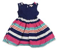 Tmavomodro-barevné šaty s pruhovanou bavlněnou sukní Bluezoo