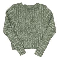 Zelený melírovaný žebrovaný crop svetr H&M