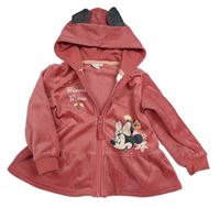 Vínová plyšová propínací mikina s Minnie a kapucí Disney