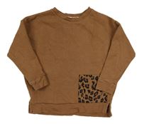 Hnědá mikina s kapsou s leopardím vzorem George