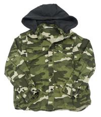 Khaki-béžová army plátěná košilová bunda s teplákovou kapucí M&S
