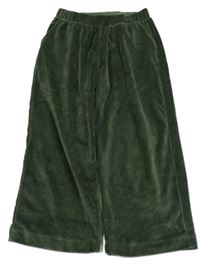 Khaki žebrované plyšové culottes kalhoty Fish&Chips