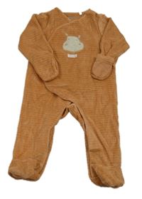 Hnědý žebrovaný sametový zavinovací overal s hrochem Orchestra