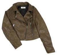 Hnědý koženkový podšitý crop křivák H&M