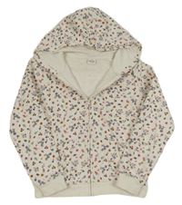 Světlebéžová květovaná propínací mikina s kapucí