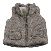 Hnědá puntíkatá šusťáková zateplená vesta s volánky Next