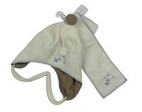 Nové - 2set - Smetanová fleecová čepice s králíkem a bambulí + šála C&A