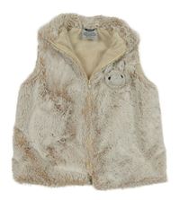 Béžovo-bílá kožešinová zateplená vesta s králíkem