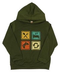 Khaki lehká mikina s obrázky a kapucí