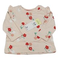 Nové - Růžové triko s třešněmi a volánky Matalan