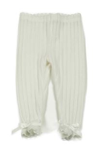 Smetanové žebrované úpletové legíny s madeirou a mašlemi Shein