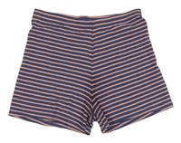 Tmavomodro-růžové pruhované elastické kraťasy F&F