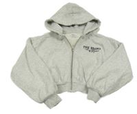 Světlešedá melírovaná propínací crop mikina s nápisem a kapucí M&S