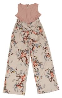 Růžový kalhotový overal s květinami a páskem Shein