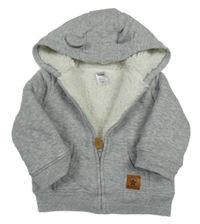 Šedá melírovaná prošívaná zateplená propínací mikina s kapucí Carter's