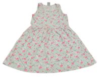 Bílo-světlezelené bavlněné šaty s plameňáky a listy Kiki&Koko