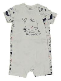 Bílý bavlněný kraťasový overal s velrybami C&A