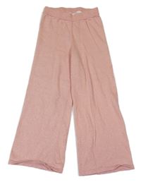 Růžové třpytivé pletené široké kalhoty H&M