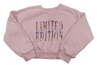 Světlerůžová crop mikina s nápisem z flitrů River Island