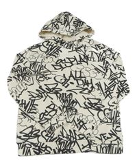 Bílo-černá vzorovaná mikina s graffity a kapucí zn. H&M