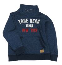 Tmavomodrá melírovaná mikina s nápisem a komínovým límcem H&M