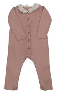 Světlerůžový pletený kalhotový overal s límečkem George