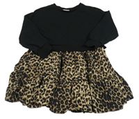 Černé teplákové šaty s lehkou leopardí sukní Next