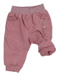 Růžové šusťákové zateplené kalhoty se srdíčky Ergee