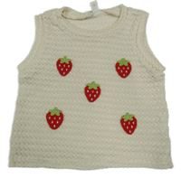 Smetanová crop pletená vesta s jahodami shein