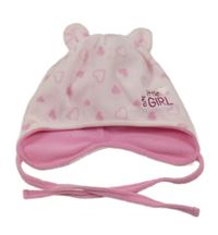 Světlerůžová fleecová čepice se srdíčky a nápisem Ergee