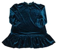 Tmavozelené sametové šaty s volánkem dunnes