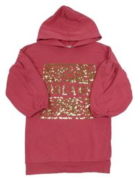 Tmavorůžové teplákové šaty se zlatými flitry a kapucí Matalan
