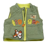 Khaki šusťáková zateplená vesta s nápisem a tygrem George