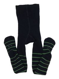 Tmavomodré thermo punčocháče se zelenými pruhy Lupilu