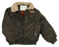 Hnědá šusťáková zateplená bunda s nášivkou 