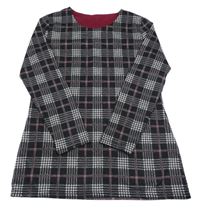 Černo-bílo-vínová kostkovaná úpletová šatová tunika 