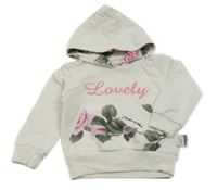 Bílá lehká mikina s lístky a nápisem a kapucí 