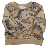 Hnědá mikina s dinosaury SHEIN