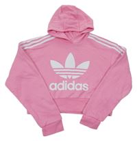 Růžová crop mikina s logem a kapucí Adidas