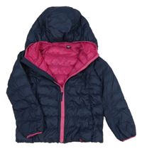 Tmavomodro-růžová šusťáková prošívaná zateplená bunda s kapucí UNIQLO
