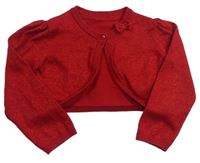 Červené třpytivé svetrové bolerko s mašlí Mothercare