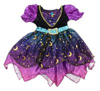 Kostým - Černo-fialovo-tyrkysové šaty s měsíci a hvězdami