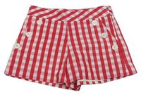 Růžovo-bílo-červené kostkované kraťasy s knoflíky 