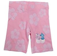 Růžové žebrvané květované elastické kraťasy se Stitchem a Angelou Disney