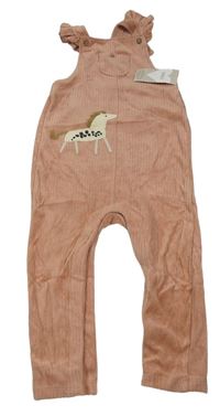 Růžové žebrované sametové laclové kalhoty s koníkem M&S