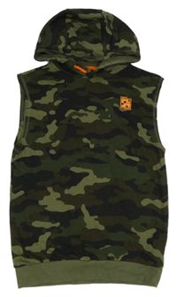 Khaki army tepláková vesta s potiskem a kapucí F&F