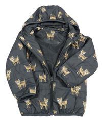 Antracitová šusťáková zateplená bunda s tygry a kapucí George