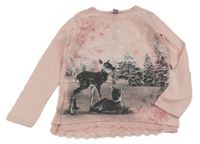 Růžové triko s laněmi a 3D motýlky Dopodopo